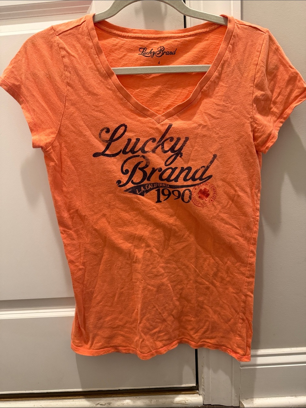 Lucky Brand Orange V-Neck Graphic Tee